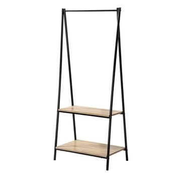 Perchero 2 baldas estilo industrial - negro y efecto madera