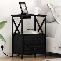 armario de noche - mueble de dormitorio - madera y acero - roble negro 40x31x60cm