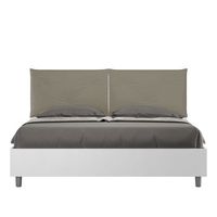 cama con somier 160x200 fresno blanco cojines cuero sintetico capuchino egos appia