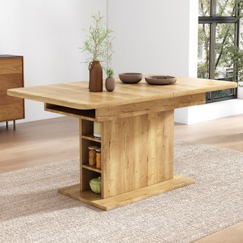 Mesa De Comedor Extensible Con Estantes De Almacenamiento, Tablero De Partículas - Natural