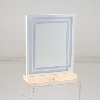 Costway Espejo de Maquillaje Plata con Luz LED Regulable Tres Tonos Cajón de Madera de Pino Vertical Ahorra Espacio 41 x 14 x 54 cm Plata