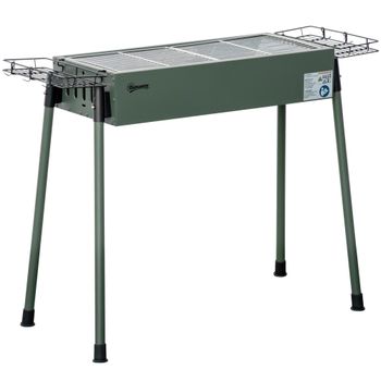 Outsunny Barbacoa de Carbón con 2 Parrillas de Acero Inoxidable Barbacoa Portátil con 2 Especieros para Camping 94x39x70 cm Verde
