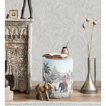 Papel Pintado Vinílico Hexágonos Gris Y Líneas Plata En Relieve - Maurice Metrix 681674 De Gaulan - Rollo De 10 M X 1,06 M