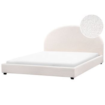 Cama Con Somier Minimalista De Bouclé 180 X 200 Cm Blanco Crema Vaucluse