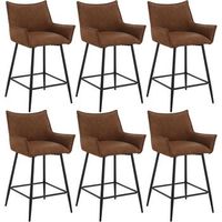 juego de 6 taburetes de barsillas altas de piel sinteticapatas de metal49x52x90cmmarronwoltu
