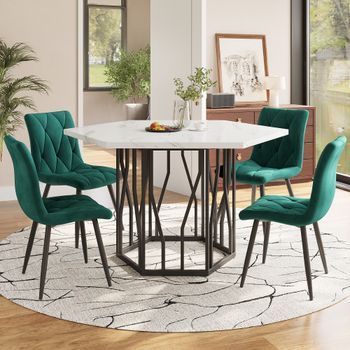 Conjunto De Mesa Y Sillas - Comedor - Mdf Y Acero - Blanco Negro Y Verde (115.5x100x75cm)