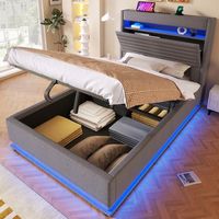 cama tapizada 90x200 con almacenaje hidraulico led y carga usb tipo c gris