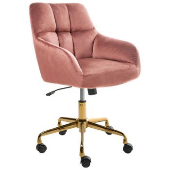 Silla De Oficina De Terciopelo Poliéster Estructura De Metal Dorado Función Giratoria Ajustable Muebles De Oficina Rosa Palmdale