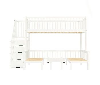 Cama litera 90x200cm y 120x200cm - mesa multifuncional ajustable, escalera de almacenamiento, barandilla de seguridad, blanco