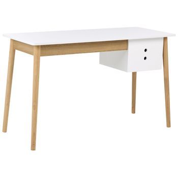 Escritorio Minimalista Para Oficina En Casa Con Cajón De Aglomerado 120 X 50 Cm Blanco Y Marrón Claro Fenestra