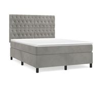cama box spring con colchon terciopelo gris claro 140x190 cm diseno de botones