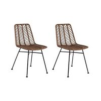 conjunto de 2 sillas respaldo y asiento de ratan sin reposabrazos patas de hierro diseno boho marron dilley