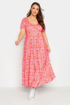 Limited Collection Vestido Rosa De Flores Con Escote Cruzado, Mujer Curvy Y Tallas Grandes, Limited Collection