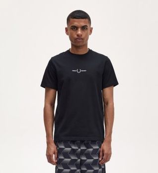 Fred Perry para hombre. M4580 Camiseta con logo negro (XL), Casual, Algodón, Manga corta