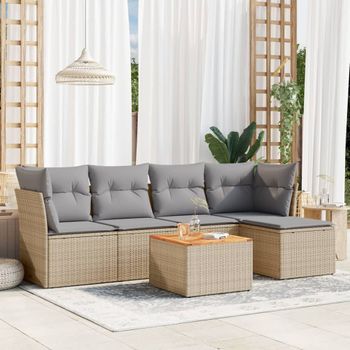 Conjunto De Sofás Jardín Con Cojines 6 Uds | Mueble Jardin Mesa Y Sillas Ratán Sintético Beige Cfw452517