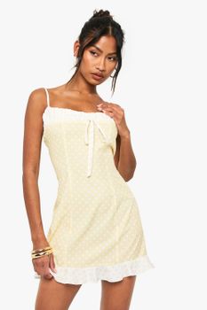Vestido Mini De Lunares En Contraste, Amarillo