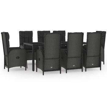 Set Comedor Jardín 9 Pzas Y Cojines Ratán Sintético Negro Gris Vidaxl