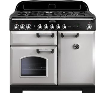 RANGEMASTER Classic Deluxe 100 Dual Fuel Range Cooker - Royal Pearl & Chrome, Brown