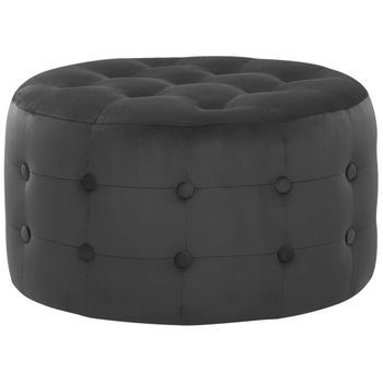 Puf De Terciopelo Negro 55 X 30 Cm Otomana Reposapiés Mullido Botón Glamour Sala De Estar