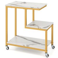 costway mesa lateral movil de 3 niveles con estantes abiertos ruedas bloqueables para sala de estar 59 x 30 x 61 cm blanco