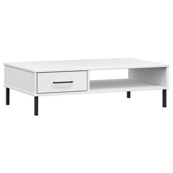 Mesa De Centro Patas De Metal Oslo Madera Maciza Pino Blanco