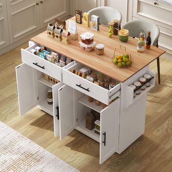 Carrito De Cocina - Mueble De Cocina - Mdf - Blanco Y Natural (120x71x91.5cm)