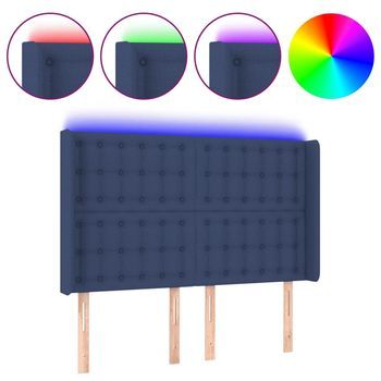 Cabecero Cama Con Led | Panel De Cabecera De Tela Azul 147x16x118/128 Cm