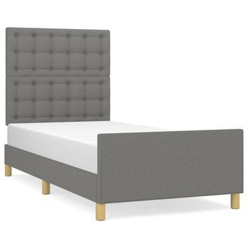 Cama Para Adulto | Cama Individual | Estructura De Cama Con Cabecero De Tela Gris Oscuro 90x200 Cm