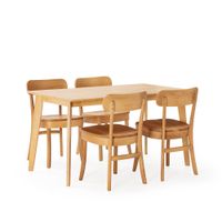 juego de mesa 140x80 cm y 4 sillas de comedor color roble