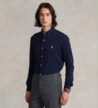 Polo Ralph Lauren para hombre. 710654408016 Camisa de piqué ultraligera marino (XXL), Azul, Casual, Algodón, Clásico, Manga larga