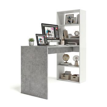 Mesa De Escritorio Con Estantería 120x50 Cm Cosmic Blanco Artik (blanco Mate) - Gris Cemento 120 X 71 X 53 Cm