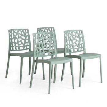 Conjunto De 4 Sillas Trixy De Jardín Apilables En Resina Con Fibra De Vidrio Verde Salvia - Trixy