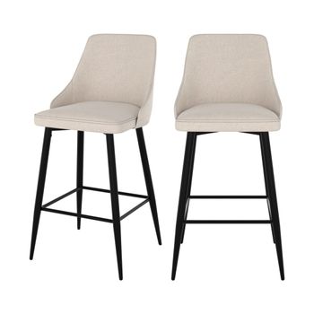 Set de 2 sillas para isla de cocina en tela beige 66,5 cm
