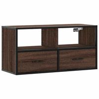 mueble tv madera ingenieria y metal marron roble 80x31x395 cm
