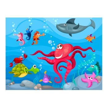 Papel Pintado 3d - Pulpo Y Tiburón (400x309 Cm)
