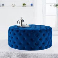 milano blue velvet round footstool