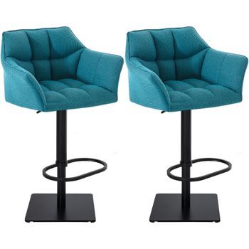 Juego De 2 Taburetes De Bar Damaso Con Tapizado De Tela Turquesa 45x64x88 Cm Clp