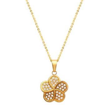 Colgante de acero inoxidable chapado en oro con circonita y cadena