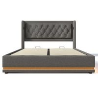 cama doble 160x200cm algodon led 3 lados 16 colores usb c cabecero capitonado hidraulica colchon incluido 720 resortes gris