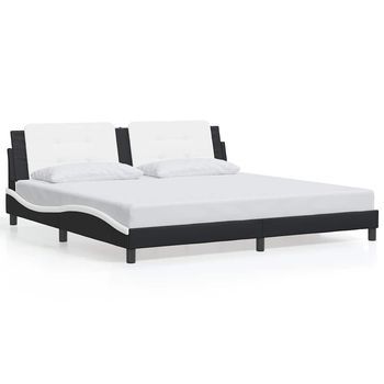 Cama Matrimonial | Cama Para Adulto | Estructura De Cama Sin Colchón Zadar Cuero Sintético Negro Blanco 200x200 Cm