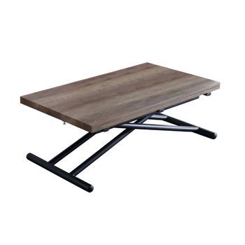 Mesa De Centro Convertible En Mesa De Comedor Frenzy, En Nogal Y Patas Metal Negras