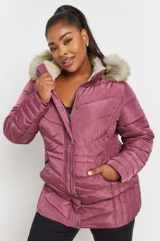 Yours Abrigo Rosa Acolchado Con Cuello Alzado, Mujer Curvy Y Tallas Grandes, Yours
