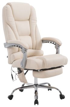 Silla de oficina giratoria regulable en simil cuero crema