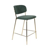 taburete de bar de tela aterciopelada verde con estructura dorada