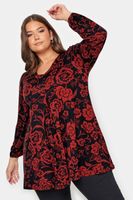yours top negro con vuelo de flores granates mujer curvy y tallas grandes yours