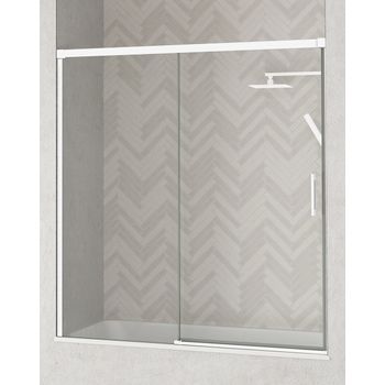 Mampara Frente De Bañera De 1 Fijo - 1 Puerta Corredera Blanco | Vidrio 6mm Con Antical | 140-180cm | Transparente - Blanco Mate - 170 Cm (adaptable 164-169cm)