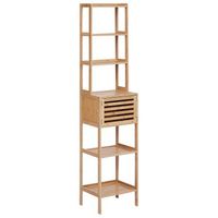 estanteria de bano moderno almacenaje 6 estantes 1 puerta de madera de bambu marron claro lehi