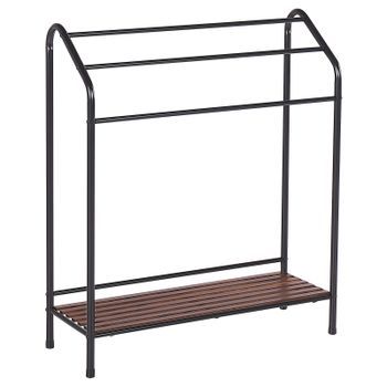 Toallero De Metal Negro Mate Madera Oscura Recubrimiento En Polvo 3 Rieles Accesorio De Pie Moderno Baño Muriva