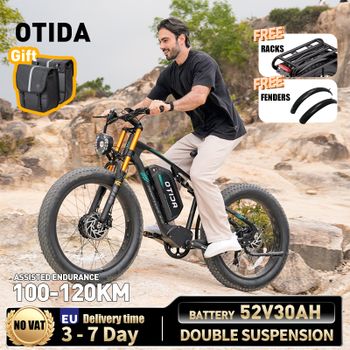 OTIDA X2 Bicicleta Eléctrica Todoterreno con Doble Motor, 52V30Ah, 26 Pulgadas, Neumáticos Gruesos 4.0, Bicicleta Eléctrica de Montaña para Adultos
