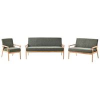 conjunto de sala de estar retro sofa 3 plazas sofa 2 plazas y sillon tapizado de poliester estructura de madera verde y marron claro esrum